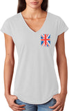 Ladies Union Jack T-shirt Flag Pocket Print Triblend V-Neck - Yoga Clothing for You