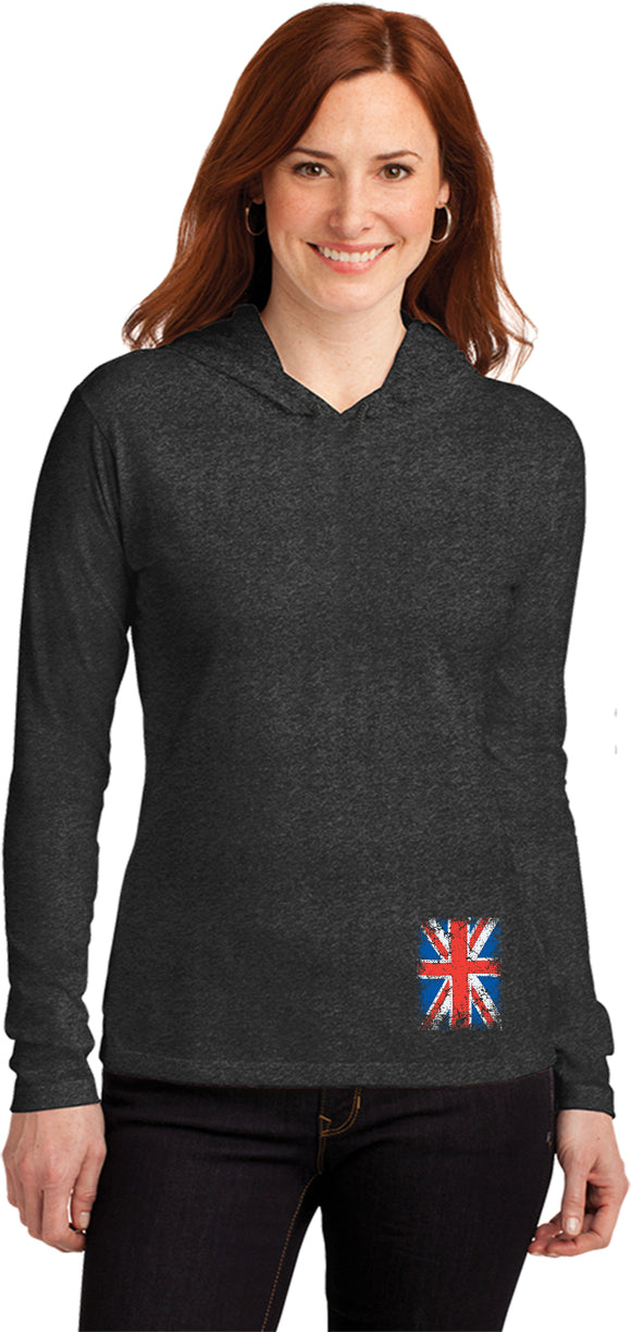 Ladies Union Jack T-shirt Flag Bottom Print Hooded Shirt - Yoga Clothing for You