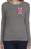 Ladies Union Jack T-shirt Flag Pocket Print Long Sleeve - Yoga Clothing for You