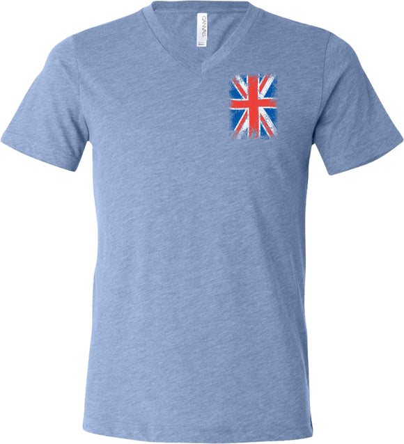 Union Jack T-shirt Flag Pocket Print Tri Blend V-Neck - Yoga Clothing for You