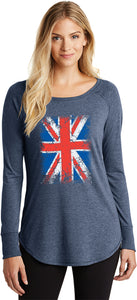 Ladies Union Jack T-shirt Flag Tri Blend Long Sleeve - Yoga Clothing for You