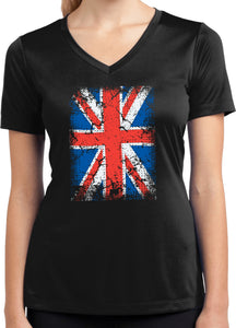 Ladies Union Jack T-shirt Flag Moisture Wicking V-Neck - Yoga Clothing for You