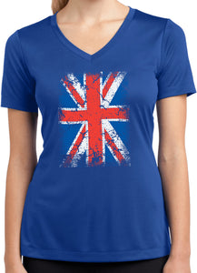 Ladies Union Jack T-shirt Flag Moisture Wicking V-Neck - Yoga Clothing for You