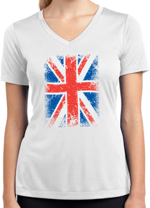 Ladies Union Jack T-shirt Flag Moisture Wicking V-Neck - Yoga Clothing for You