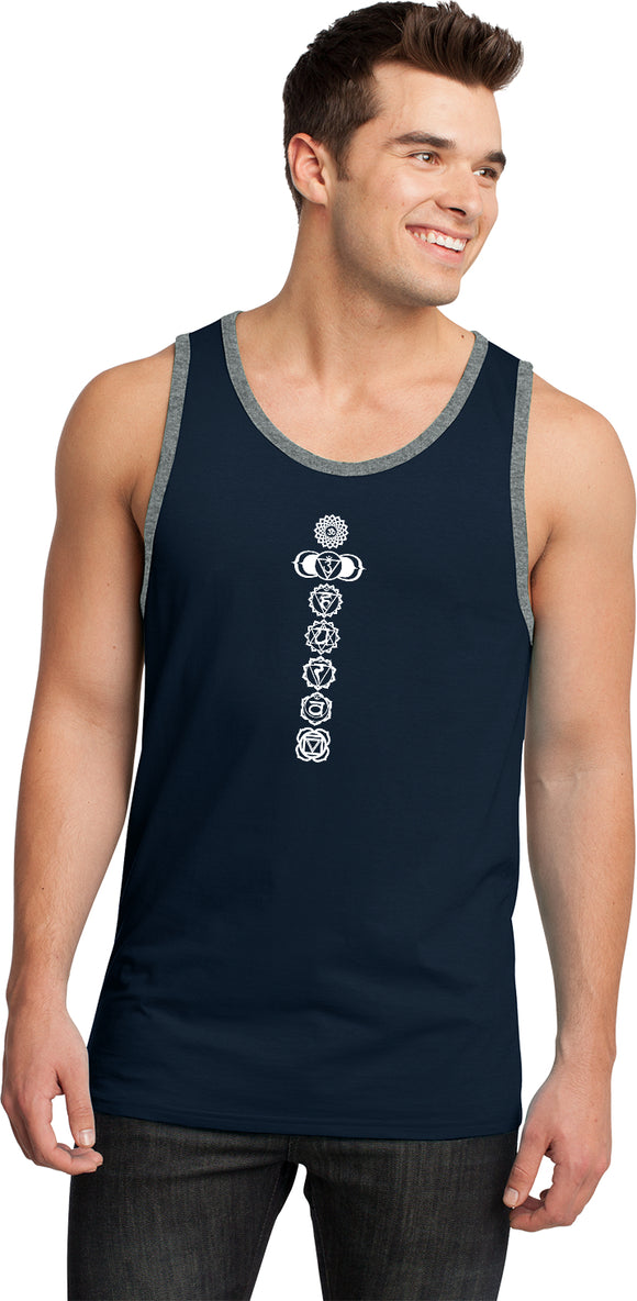 White 7 Chakras 100% Cotton Ringer Yoga Tank Top - Yoga Clothing for You