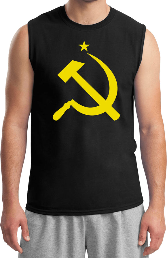 Soviet Union T-shirt Yellow Hammer and Sickle Muscle Tee - Yoga Clothing for You