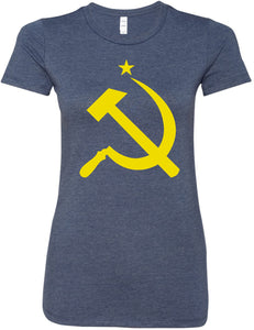 Ladies Soviet Union Yellow Hammer and Sickle Longer Length Tee - Yoga Clothing for You