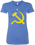 Ladies Soviet Union Yellow Hammer and Sickle Longer Length Tee - Yoga Clothing for You