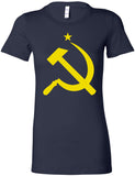 Ladies Soviet Union Yellow Hammer and Sickle Longer Length Tee - Yoga Clothing for You