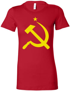 Ladies Soviet Union Yellow Hammer and Sickle Longer Length Tee - Yoga Clothing for You