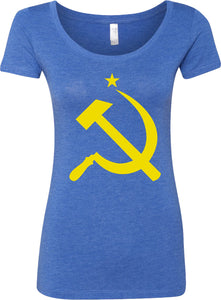 Ladies Soviet Union T-shirt Yellow Hammer and Sickle Scoop Neck - Yoga Clothing for You