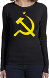 Ladies Soviet Union T-shirt Yellow Hammer and Sickle Long Sleeve - Yoga Clothing for You