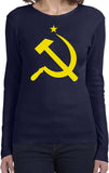 Ladies Soviet Union T-shirt Yellow Hammer and Sickle Long Sleeve - Yoga Clothing for You