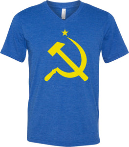 Soviet Union T-shirt Yellow Hammer and Sickle Tri Blend V-Neck - Yoga Clothing for You