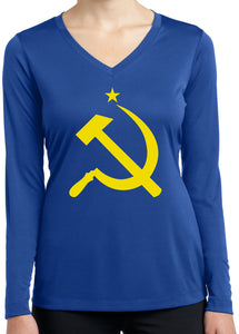 Ladies Yellow Hammer and Sickle Dry Wicking Long Sleeve - Yoga Clothing for You