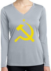 Ladies Yellow Hammer and Sickle Dry Wicking Long Sleeve - Yoga Clothing for You