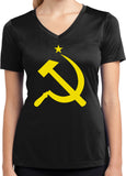 Ladies Soviet Union Yellow Hammer and Sickle Dry Wicking V-Neck - Yoga Clothing for You