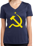 Ladies Soviet Union Yellow Hammer and Sickle Dry Wicking V-Neck - Yoga Clothing for You